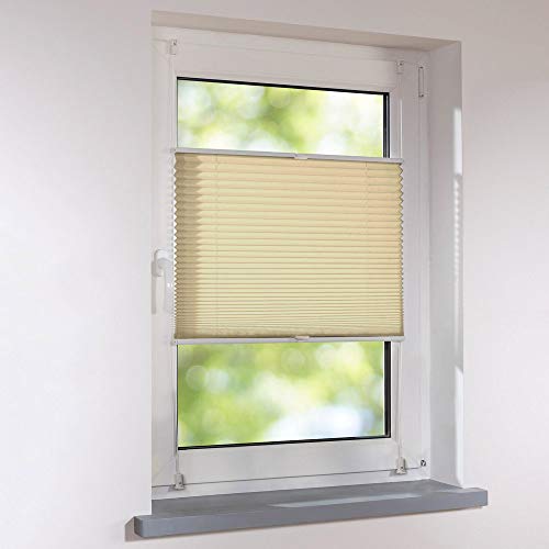 Plissee Klemmfix Breite 135 x 140 cm Höhe verspannt - Farbe Creme - Standardplissee Rollo Jalousie Raffrollo Faltrollo Faltstore Fertigplissee ohne Bohren für Fenster und Türen von Sonnenschutz-HH