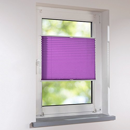 Plissee Klemmfix Breite 50 x 130 cm Höhe verspannt - Farbe lila-aubergine - Standardplissee Rollo Jalousie Raffrollo Faltrollo Faltstore Fertigplissee ohne Bohren für Fenster und Türen von Sonnenschutz-HH