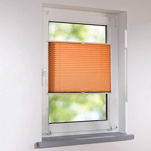 Plissee Klemmfix Faltstore UNIVERSAL Faltrollo ohne Bohren - 100 x 120 cm - orange von Sonnenschutz-HH