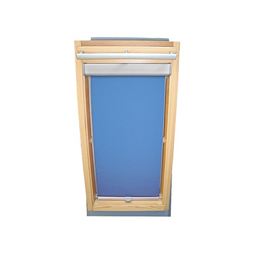 Sichtschutz-Rollo für VELUX Dachfenster für TYP GGL/GPL/GHL - 104 - Farbe mittelblau - mit BLENDE und Haltekrallen - KLICK Montage von Sonnenschutz-HH
