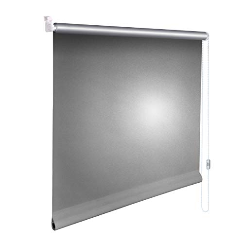 Sonnenschutz-HH® - Mini Thermo Verdunkelungsrollo Thermorollo Minirollo Rollo KLEMMFIX Seitenzugrollo Kettenzugrollo inkl. Klemmträger ohne Bohren - Außenmaß Breite 100 x 180 cm Höhe - Silber-grau von Sonnenschutz-HH