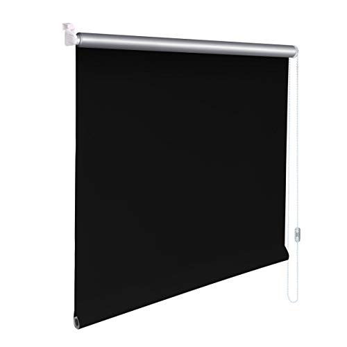 Sonnenschutz-HH® - Mini Thermo Verdunkelungsrollo Thermorollo Minirollo Rollo KLEMMFIX Seitenzugrollo Kettenzugrollo inkl. Klemmträger ohne Bohren - Außenmaß Breite 125 x 160 cm Höhe - schwarz von Sonnenschutz-HH