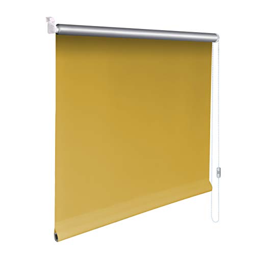 Sonnenschutz-HH® - Mini Thermo Verdunkelungsrollo Thermorollo Minirollo Rollo KLEMMFIX Seitenzugrollo Kettenzugrollo inkl. Klemmträger ohne Bohren - Außenmaß Breite 135 x 130 cm Höhe - gelb von Sonnenschutz-HH
