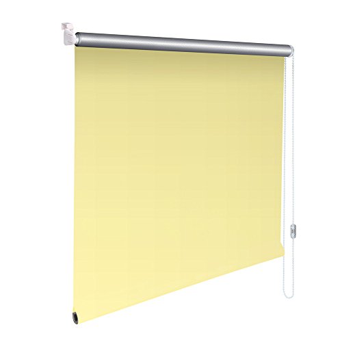 Sonnenschutz-HH® - Mini Thermo Verdunkelungsrollo Thermorollo Minirollo Rollo KLEMMFIX Seitenzugrollo Kettenzugrollo inkl. Klemmträger ohne Bohren - Außenmaß Breite 135 x 180 cm Höhe - hellgelb von Sonnenschutz-HH