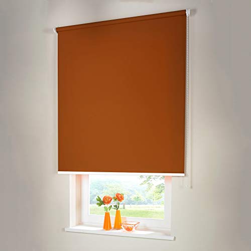 Sonnenschutz-HH® - Seitenzugrollo Verdunkelungsrollo - Außenmaß Breite 125 x 200 cm Höhe Terracotta - Lichtundurchlässig Blickdicht Rollo für Abdunkelung Kettenzugrollo inkl. Universalträger von Sonnenschutz-HH