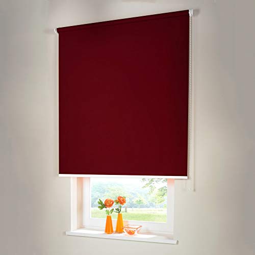 Sonnenschutz-HH® - Seitenzugrollo Verdunkelungsrollo - Außenmaß Breite 130 x 220 cm Höhe weinrot - Lichtundurchlässig Blickdicht Rollo für Abdunkelung Kettenzugrollo inkl. Universalträger von Sonnenschutz-HH