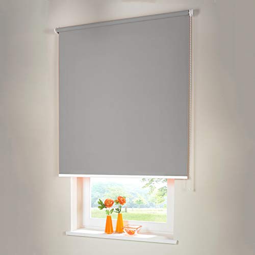 Sonnenschutz-HH® - Seitenzugrollo Verdunkelungsrollo - Außenmaß Breite 130 x 90 cm Höhe grau - Lichtundurchlässig Blickdicht Rollo für Abdunkelung Kettenzugrollo inkl. Universalträger von Sonnenschutz-HH