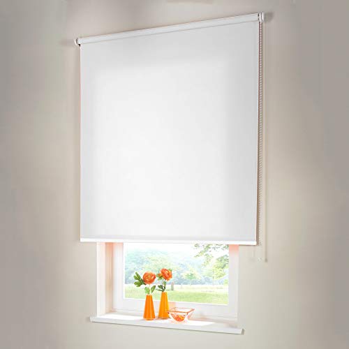 Sonnenschutz-HH® - Seitenzugrollo Verdunkelungsrollo - Außenmaß Breite 155 x 240 cm Höhe weiß - Lichtundurchlässig Blickdicht Rollo für Abdunkelung Kettenzugrollo inkl. Universalträger von Sonnenschutz-HH