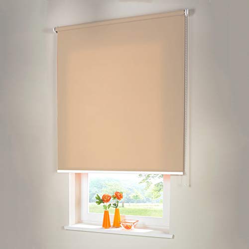 Sonnenschutz-HH® - Seitenzugrollo Verdunkelungsrollo - Außenmaß Breite 200 x 220 cm Höhe beige-karamell - Lichtundurchlässig Blickdicht Rollo für Abdunkelung Kettenzugrollo inkl. Universalträger von Sonnenschutz-HH