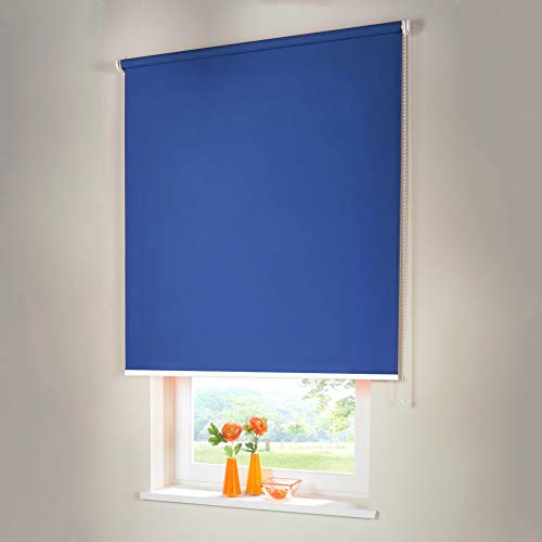 Sonnenschutz-HH® - Seitenzugrollo Verdunkelungsrollo - Außenmaß Breite 205 x 230 cm Höhe Mittelblau - Lichtundurchlässig Blickdicht Rollo für Abdunkelung Kettenzugrollo inkl. Universalträger von Sonnenschutz-HH