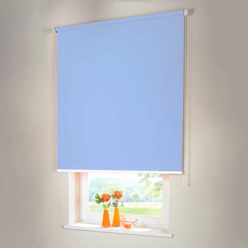 Sonnenschutz-HH® - Seitenzugrollo Verdunkelungsrollo - Außenmaß Breite 240 x 200 cm Höhe hellblau - Lichtundurchlässig Blickdicht Rollo für Abdunkelung Kettenzugrollo inkl. Universalträger von Sonnenschutz-HH