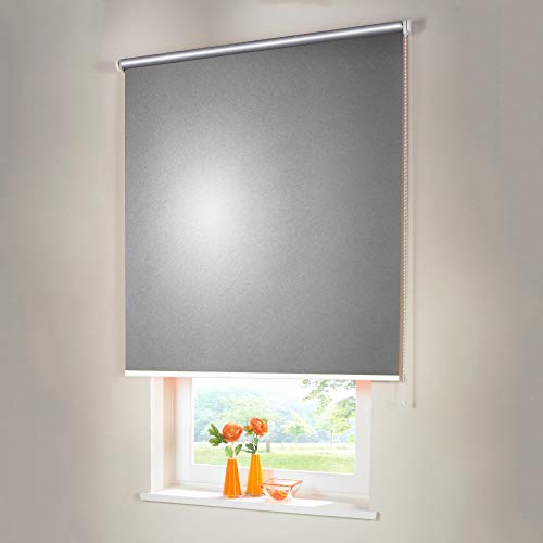 Sonnenschutz-HH® - Seitenzugrollo Verdunkelungsrollo Thermorollo - Außenmaß Breite 115 x 260 cm Höhe Silber-grau - Lichtundurchlässig Rollo für Abdunkelung Kettenzugrollo inkl. Universalträger von Sonnenschutz-HH