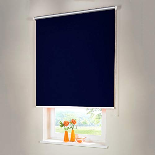 Sonnenschutz-HH® - Seitenzugrollo Verdunkelungsrollo Thermorollo - Außenmaß Breite 125 x 250 cm Höhe blau - Lichtundurchlässig Rollo für Abdunkelung Kettenzugrollo inkl. Universalträger von Sonnenschutz-HH