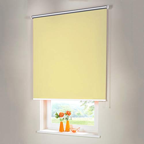 Sonnenschutz-HH® - Seitenzugrollo Verdunkelungsrollo Thermorollo - Außenmaß Breite 135 x 260 cm Höhe hellgelb - Lichtundurchlässig Rollo für Abdunkelung Kettenzugrollo inkl. Universalträger von Sonnenschutz-HH