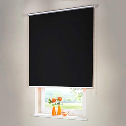 Sonnenschutz-HH® - Seitenzugrollo Verdunkelungsrollo Thermorollo - Außenmaß Breite 140 x 150 cm Höhe schwarz - Lichtundurchlässig Rollo für Abdunkelung Kettenzugrollo inkl. Universalträger von Sonnenschutz-HH