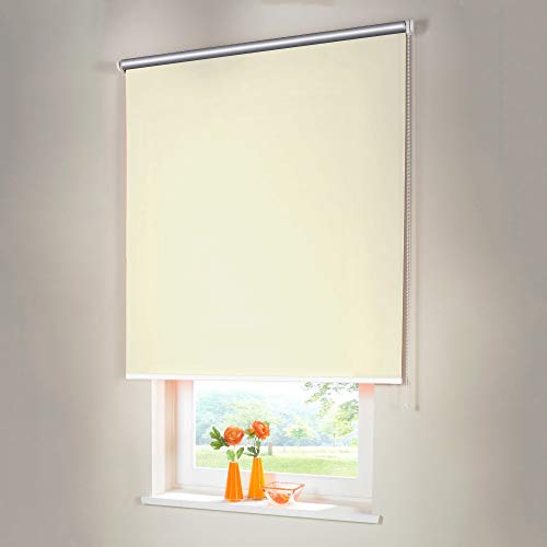 Sonnenschutz-HH® - Seitenzugrollo Verdunkelungsrollo Thermorollo - Außenmaß Breite 145 x 150 cm Höhe Creme - Lichtundurchlässig Rollo für Abdunkelung Kettenzugrollo inkl. Universalträger von Sonnenschutz-HH