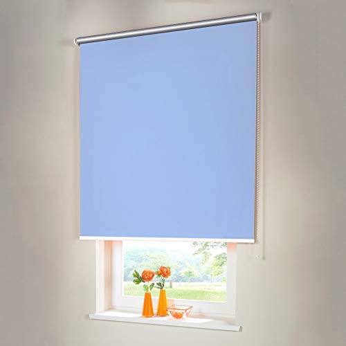 Sonnenschutz-HH® - Seitenzugrollo Verdunkelungsrollo Thermorollo - Außenmaß Breite 155 x 250 cm Höhe hellblau - Lichtundurchlässig Rollo für Abdunkelung Kettenzugrollo inkl. Universalträger von Sonnenschutz-HH