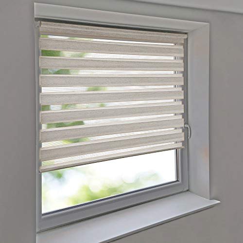 Sonnenschutz-HH - Doppelrollo Klemmfix ohne Bohren Vario Seitenzug Duorollo AUSSENMAß Breite 80 x 120 cm Höhe - Leinen-Struktur Creme von Sonnenschutz-HH