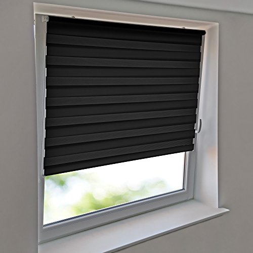 Sonnenschutz-HH - Hochwertiges Duo-Rollo Klemmfix Klemmrollo Doppelrollo AUßENMAß Breite 145 x 140 cm - ANTHRAZIT (schwarz/dunkelgrau) - Kettenzugrollo Seitenzugrollo inkl. 2 Stück Klemmträger von Sonnenschutz-HH