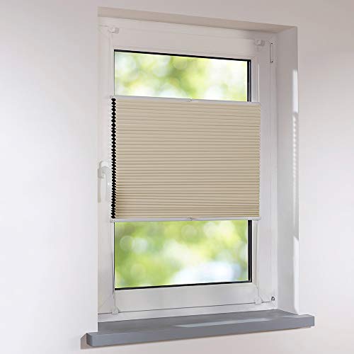 Sonnenschutz-HH - Plissee Faltstore Duett Wabenplissee UNIVERSAL verspannt auf Maß 51 x 130 cm - Farbe creme - Thermo Verdunkelung Faltrollo zum Schrauben oder Klemmen inkl. Klemmträger von Sonnenschutz-HH