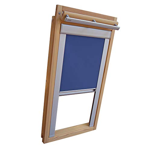 Verdunkelungsrollo Rollo für VELUX Dachfenster TYP GGL/GPL/GGU/GPU - FK04 - Farbe mittelblau - mit Aluminium Seitenschienen - KLICK Montage von Sonnenschutz-HH
