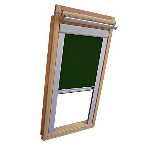 Verdunkelungsrollo Rollo für VELUX Dachfenster TYP GGL/GPL/GGU/GPU - PK06 - Farbe dunkelgrün - mit Aluminium Seitenschienen - KLICK Montage von Sonnenschutz-HH