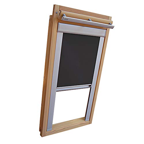 Verdunkelungsrollo THERMO Alu-Rückseite für FAKRO Dachfenster TYP FTP/PTP/FPP - 06 (78x118 cm) - Farbe Dunkelgrau - mit Aluminium Seitenschienen von Sonnenschutz-HH