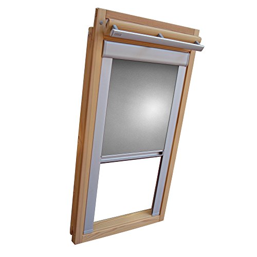 Verdunkelungsrollo THERMO Alu-Rückseite für VELUX Dachfenster TYP GGL/GPL/GGU/GPU - SK04 - Farbe Silber-Grau - mit Aluminium Seitenschienen - KLICK Montage von Sonnenschutz-HH