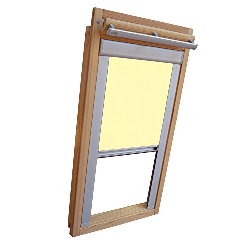 Verdunkelungsrollo THERMO Alu-Rückseite für VELUX Dachfenster TYP GGL/GPL - 308 oder M08 - Farbe Hellgelb - mit Aluminium Seitenschienen - KLICK Montage von Sonnenschutz-HH