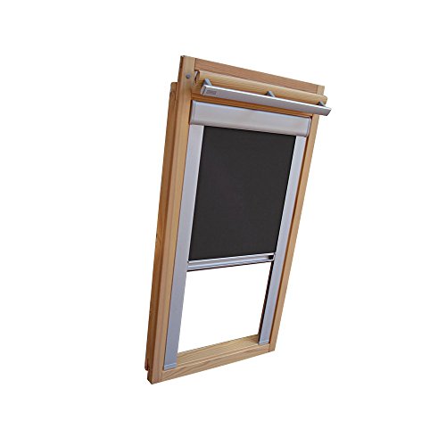 Verdunkelungsrollo THERMO Alu-Rückseite für VELUX Dachfenster TYP GGL/GPL - 410 oder P10 - Farbe Dunkelgrau - mit Aluminium Seitenschienen - KLICK Montage von Sonnenschutz-HH