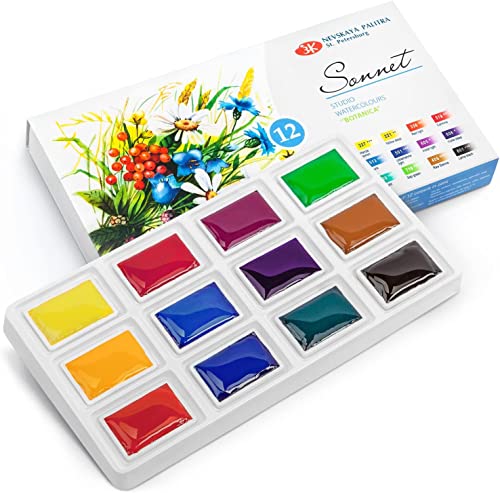 Sonnet Aaquarellfarben Set | 12 Aquarellfarben für florale und botanische Malerei | Made by Nevskaya Palitra von Sonnet
