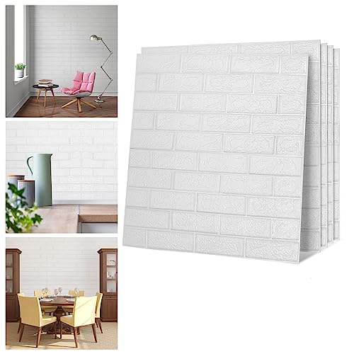 Sonnewelt 10 Stück 3D Wandpaneele,77x70cm Wasserdicht Wandtapete,Selbstklebende Ziegel Steinoptik Tapete Selbstklebend für Badezimmer Schlafzimmer Wohnzimmer Balkon Küchenrückwand Weiß von Sonnewelt