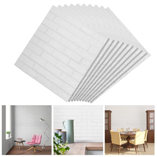 Sonnewelt 20 Stück 3D Wandpaneele,77x70cm Wasserdicht Wandtapete,Selbstklebende Tapete Selbstklebend Wandaufkleber, für Badezimmer Schlafzimmer Wohnzimmer Balkon Küchenrückwand Weiß von Sonnewelt