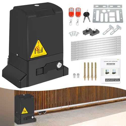 Sonnewelt 280W Schiebetorantrieb Set Garagentoröffner mit 2 Fernbedienungen Torantrieb Torlänge 12m Schiebetor 8 Stahlzahnstange Toröffner bis 600 kg Automatische für Hotel, Fabrik von Sonnewelt