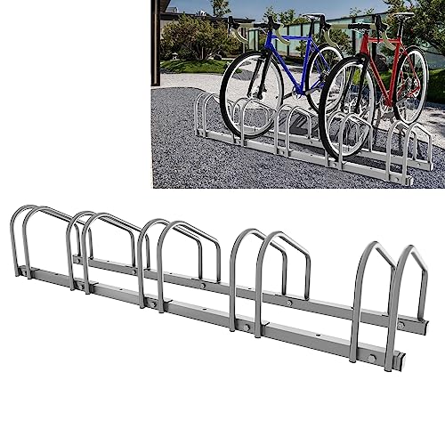 Sonnewelt 2x Fahrradständer für 5 Fahrräder 35-55 mm Reifenbreite,Fahrradständer Bodenparker,Radständer Einfache Montage Fahrradständer Stahl Verzinkt,Fahrrad ständer 130x32x26cm （Silber） von Sonnewelt