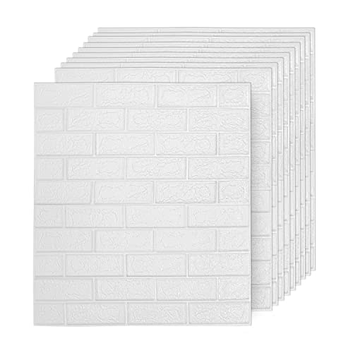 Sonnewelt 3D Tapete Selbstklebend 40 Stück, 3D Wandpaneele 77x70cm,Tapeten Wohnzimmer Wasserdicht PE-Schaum,Ziegel Tapeten Steinoptik,Wandtapete für Waschküche Küche.Wallpaper（Weiß） von Sonnewelt