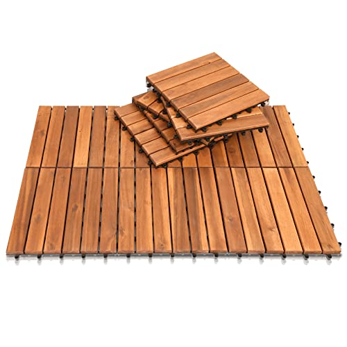Sonnewelt 55 Stück Holzfliesen Akazie Mosaik, Holzfliesen Balkon Akazienholz 30x30CM Fliese Stecksystem Mosaik Zuschneidbar Terrasse Balkon (5m²) von Sonnewelt
