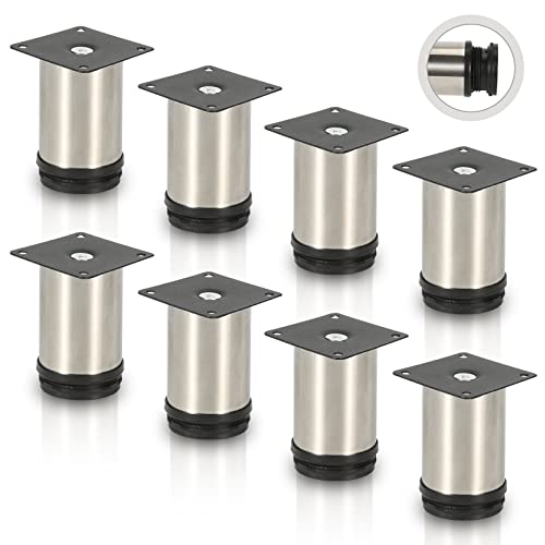 Sonnewelt 8er Set Möbelfüße | Hochwertige Edelstahl Möbelfuss | 100mm Verstellbare für individuelle DIY-Möbel | Möbelbeine Küchenschränke Edelstahl runde Schrankfüße von Sonnewelt
