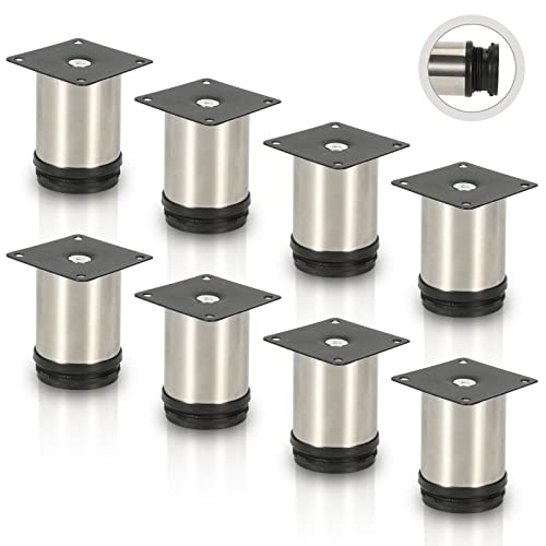 Sonnewelt 8er Set Möbelfüße | Hochwertige Edelstahl Möbelfuss | 80mm Verstellbare für individuelle DIY-Möbel | Möbelbeine Küchenschränke Edelstahl runde Schrankfüße von Sonnewelt