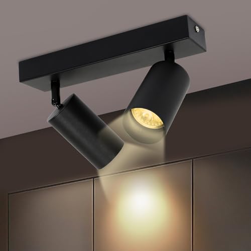 Sonnewelt Deckenstrahler LED 2 Flammig Strahler Deckenleuchte Schwarz GU10 Spotbalken Deckenlampe Spot Modern Deckenspot für Schlafzimmer Wohnzimmer (inkl.2x 4W LED Leuchtmittel Warmweiß) von Sonnewelt