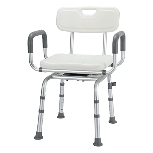Sonnewelt Duschhocker Duschstuhl 360° Drehbar mit Rückenlehne und Armlehne höhenverstellbar Badhockerund 40-48 cm Anti-Rutsch-Füße Stabil duschstuhl für senioren von Sonnewelt