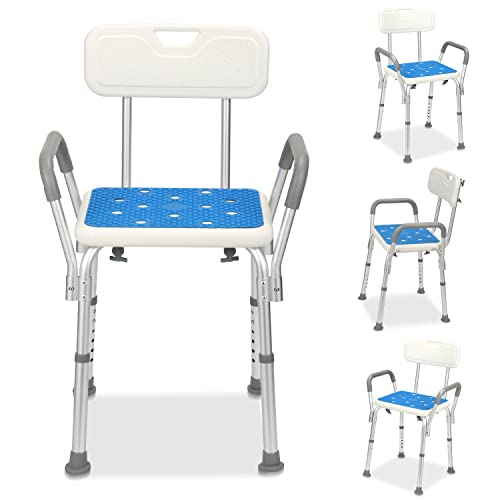 Sonnewelt Duschhocker Duschstuhl mit Rückenlehne und Armlehne höhenverstellbar Badhockerund 41-53.5 cm Anti-Rutsch-Füße Stabil duschstuhl für senioren von Sonnewelt