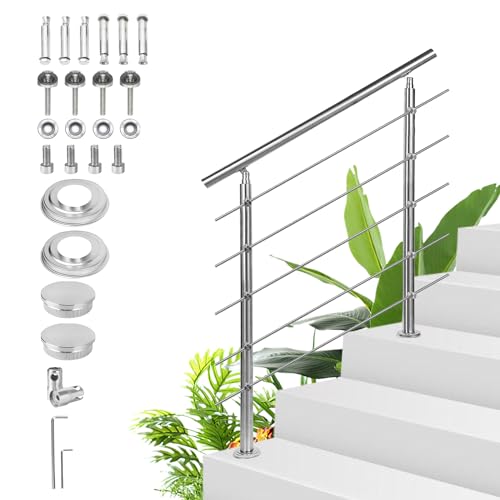 Sonnewelt Edelstahl Handlauf Geländer - Treppengeländer 160cm mit 5 Querstäben für innen und außen, Hochwertiges Eingangsgeländer für Balkon, Treppe und Brüstung von Sonnewelt