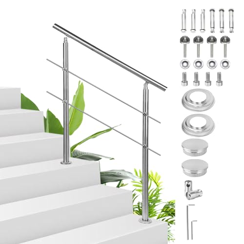 Sonnewelt Edelstahl Handlauf Geländer - Treppengeländer 180cm mit 2 Querstäben für innen und außen, Hochwertiges Eingangsgeländer für Balkon, Treppe und Brüstung von Sonnewelt