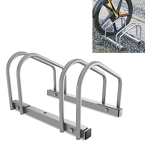 Sonnewelt Fahrradständer für 2 Fahrräder 35-55 mm Reifenbreite,Fahrradständer Bodenparker,Radständer Einfache Montage Fahrradständer Stahl Verzinkt,Fahrrad ständer 41x32x26cm （Silber） von Sonnewelt