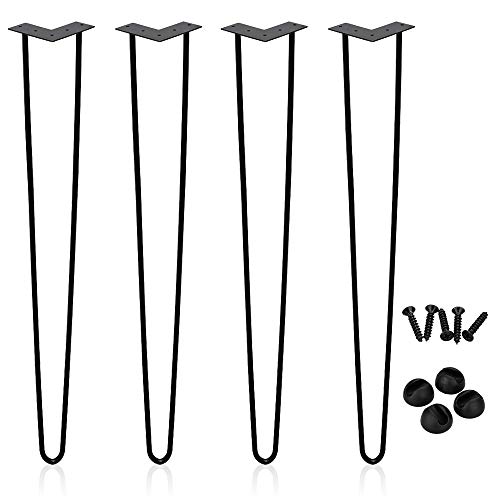 Sonnewelt Hairpin Legs tischbeine Metall schwarz Tischkufen Haarnadel Tischbein 12 mm, Hairpin Legs aus Stahl, 2-Stange Bein, 61 cm 4 Stück von Sonnewelt
