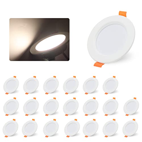 Sonnewelt LED Spot Einbaustrahler 230V 5W,20 Stück Flach LED Spots Deckenleuchte Bohrloch 75mm, Deckenspots Warmweiß 3000K Einbauleuchten IP44 für Badezimmer Wohnzimmer Büro,Nicht Dimmbar von Sonnewelt