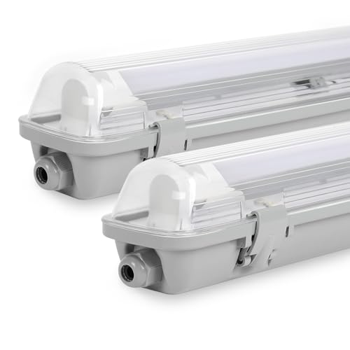 Sonnewelt LED Feuchtraumleuchte 120 cm 2 Stück 4000K Neutralweiß 18W 1530lm Flimmerfrei T8 Werkstattlampe IP65 Wasserfest Wannenleuchte Leuchte für Garage Keller Bad Büro Warenhaus von Sonnewelt