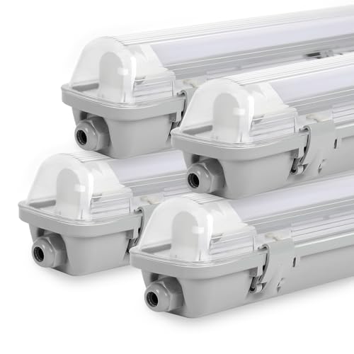 Sonnewelt LED Feuchtraumleuchte 150 cm 4 Stück 6000K Kaltweiß 24W 2040lm Flimmerfrei T8 Werkstattlampe IP65 Wasserfest Wannenleuchte Leuchte für Garage Keller Bad Büro Warenhaus von Sonnewelt