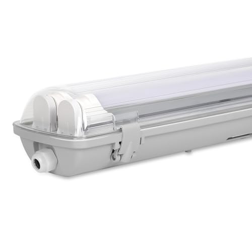 Sonnewelt LED Feuchtraumleuchte 150cm 4000K Neutralweiß 2x 24W Röhre 4800lm IP65 Wasserfest T8 Werkstattlampe Röhrenlampe Komplett Wannenleuchte Leuchte für Garage Keller Büro Warenhaus Sonnewelt LED Feuchtraumleuchte 150cm 4000K Neutralweiß 2x 24W Röhre 4800lm IP65 Wasserfest T8 Werkstattlampe Röhrenlampe Komplett Wannenleuchte Leuchte für Garage Keller Büro Warenhaus von Sonnewelt